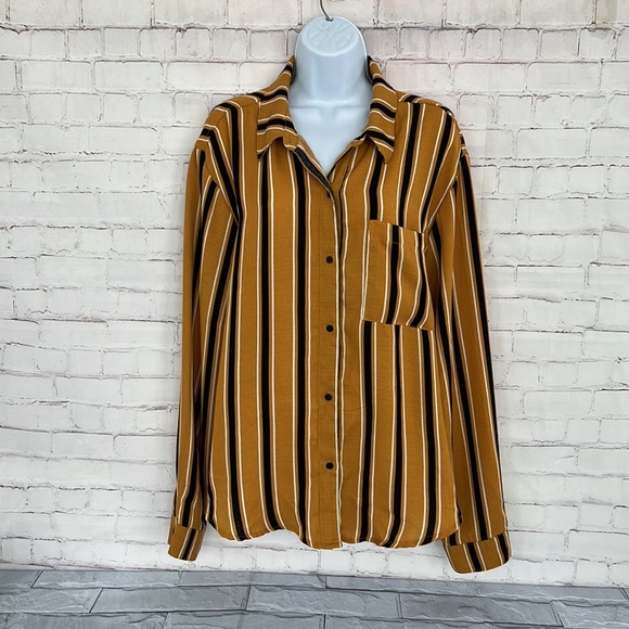 Wild Fable mustard yellow striped long sleeve shirt size 2XL - Picture 2 of 14